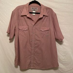 Vintage XXL Wrancher Wrangler Shortsleeved Red Ticking Striped Pearl Buttoned